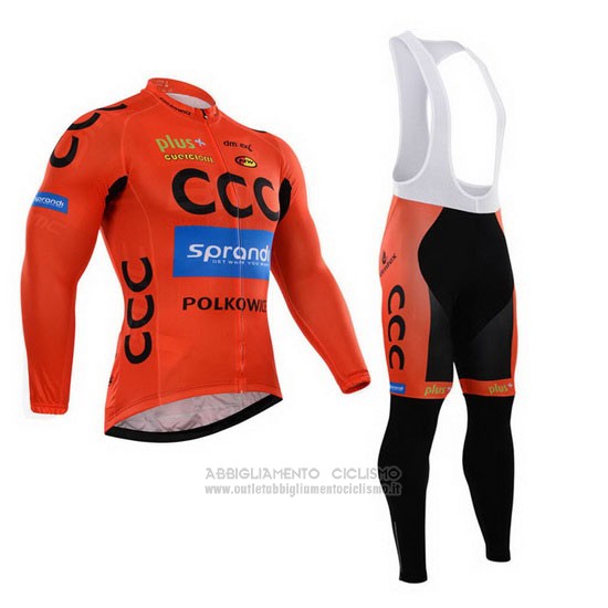 2015 Abbigliamento Ciclismo CCC Nero e Arancione Manica Lunga e Salopette
